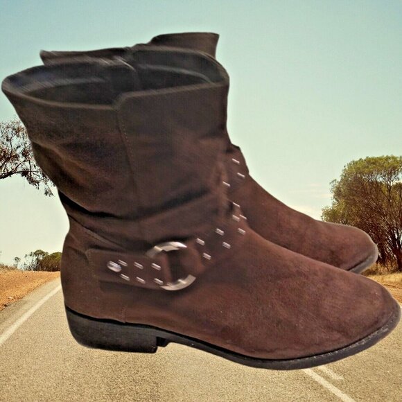 American Eagle Boots Womens Size 7 Ankle Brown Beaded Studs Faux Leather Boots - Picture 6 of 14